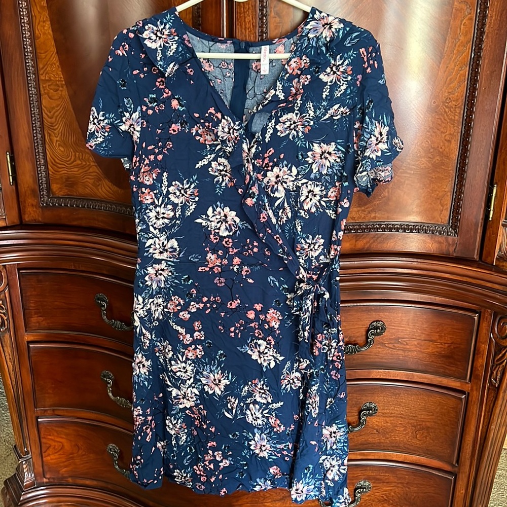 Xhilaration Blue Wrap-Style Dress